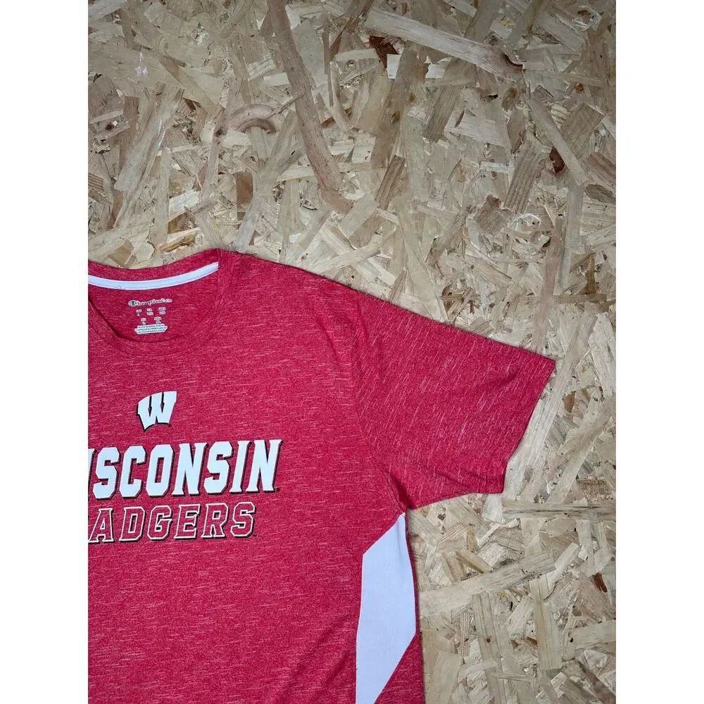 CHAMPION Wisconsin Badgers Elite Polyester Short Sleeve Shirt Men’s Sz L - Picture 2 of 6